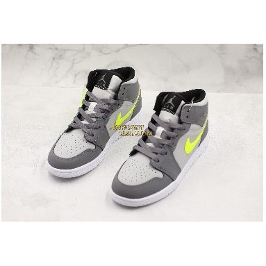 top 3 fake Air Jordan 1 Mid "Grey Volt" 554724-072 Mens Womens gunsmoke/volt-neutral grey-white-black Shoes replicas On Wholesale Sale Online
