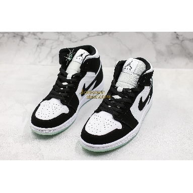 top 3 fake Air Jordan 1 Mid SE GS "Glow in the Dark Panda" BQ6931-103 Mens Womens white/black-teal tint Shoes replicas On Wholesale Sale Online