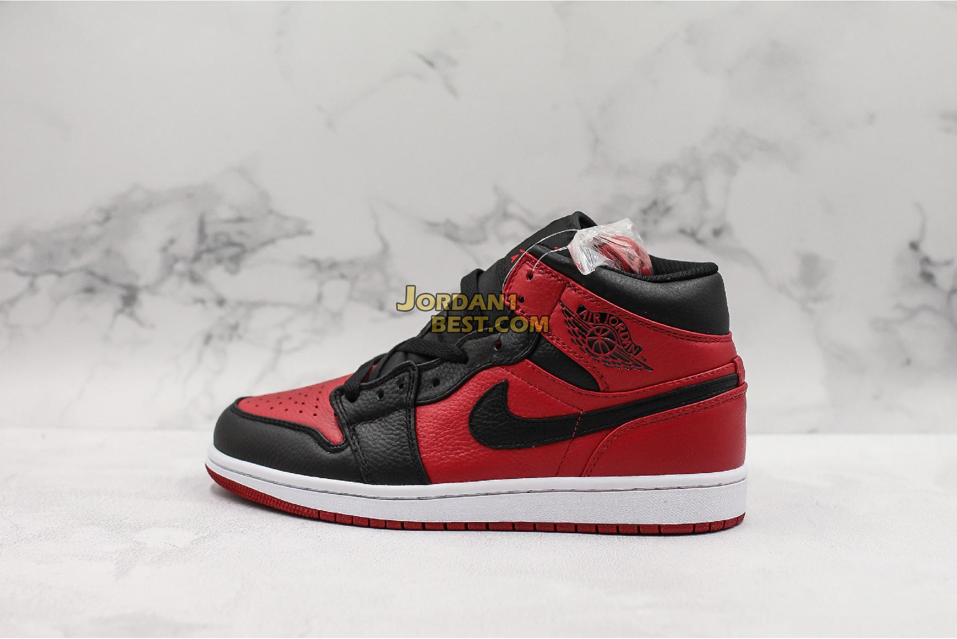 AAA Quality Air Jordan 1 Mid "Banned" 554724-610 Mens Womens gym red/black-white Shoes replicas On Wholesale Sale Online