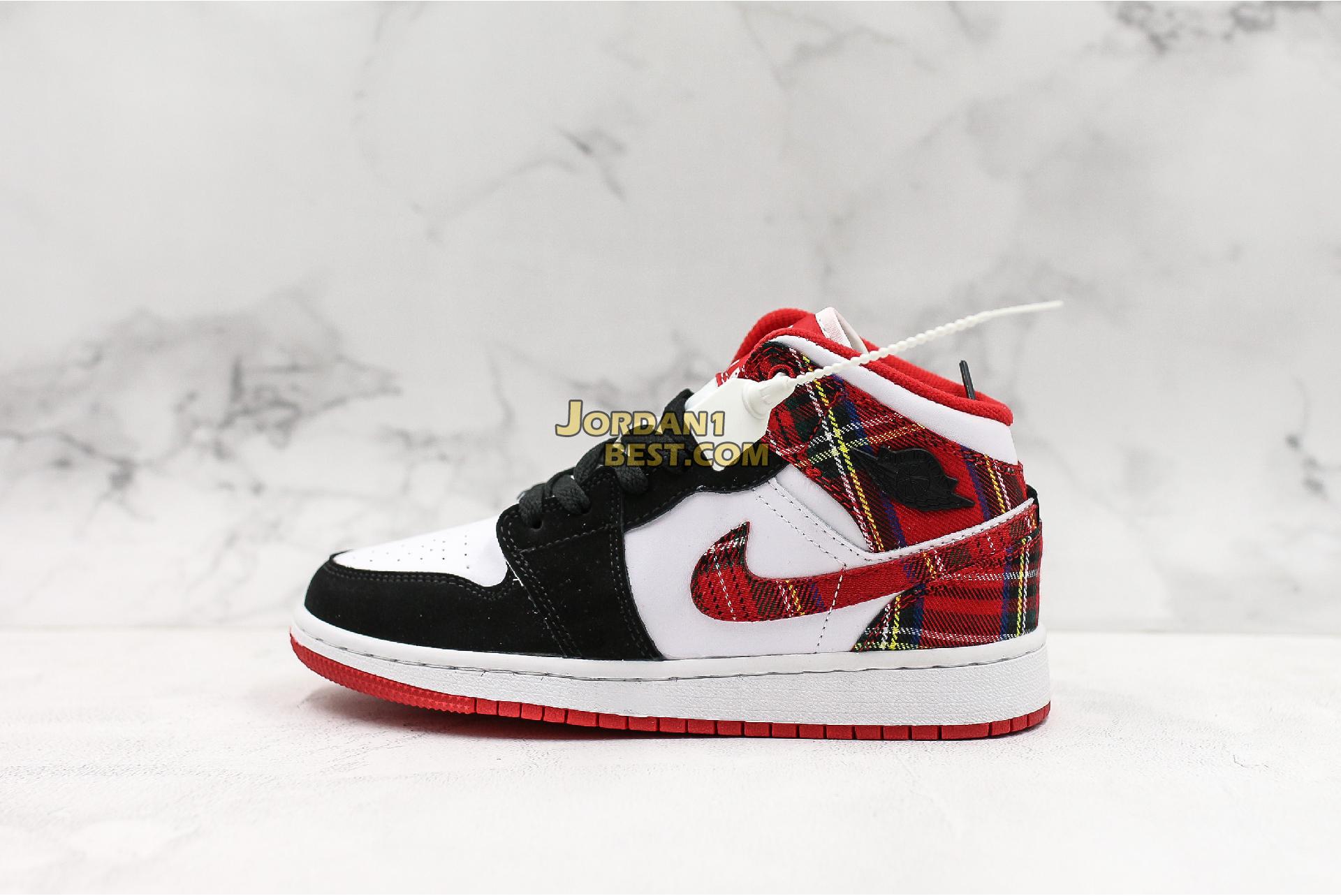 top 3 fake Air Jordan 1 Retro Mid GS "Bad Santa" 554725-607 Mens Womens habanero red/black-white Shoes replicas On Wholesale Sale Online