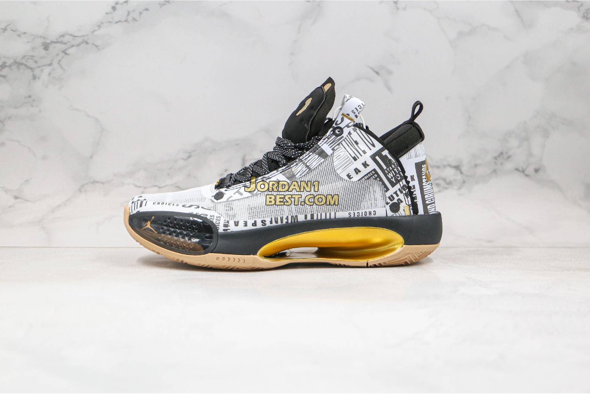 Best Replicas Air Jordan 34 Low Black Cat Bq3381 036 Mens Black White Gold Shoes
